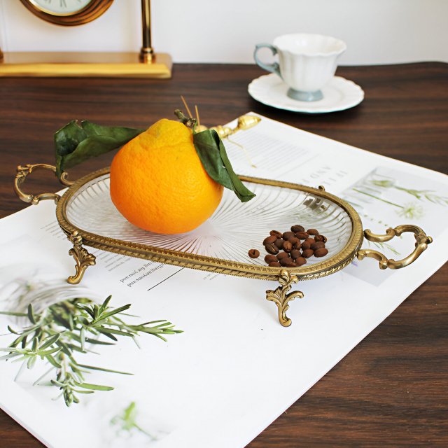 European Glass Storage Tray with Retro Copper Frame for Food and Decor - Image 4