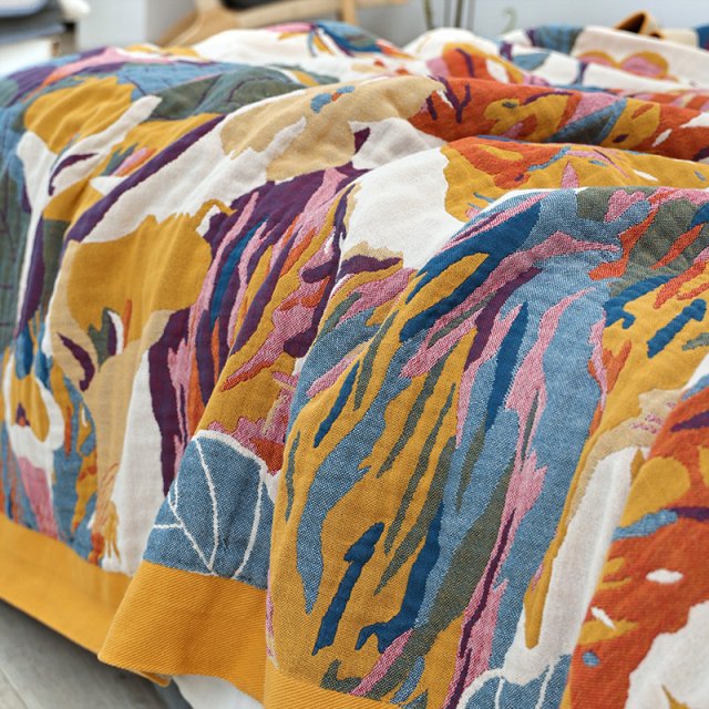 Floral Cotton Gauze Throw Blanket - Image 3