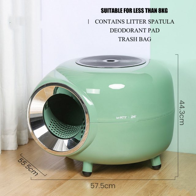 Fully Enclosed Round Cat Litter Box with Scoop – Record Player Style, for Pets Under 22lbs - Image 7