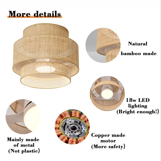 21-Inch Bamboo LED Ceiling Fan with Light, Remote & Timer - Image 4