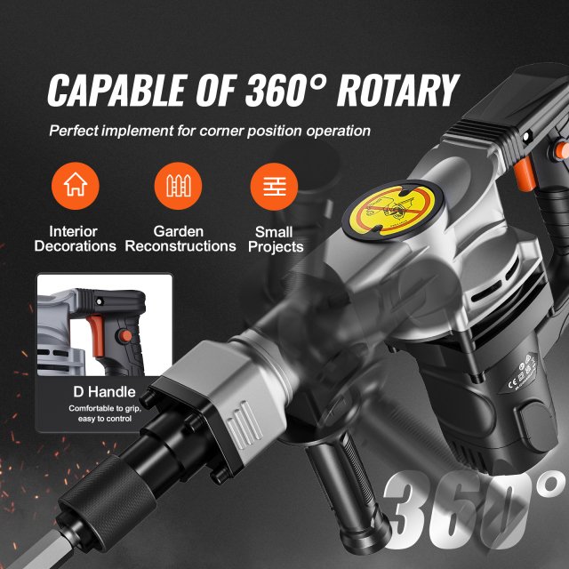 Electric Heavy Duty Demolition Jack Hammer 1400W with Chisels and Carrying Case - Image 5