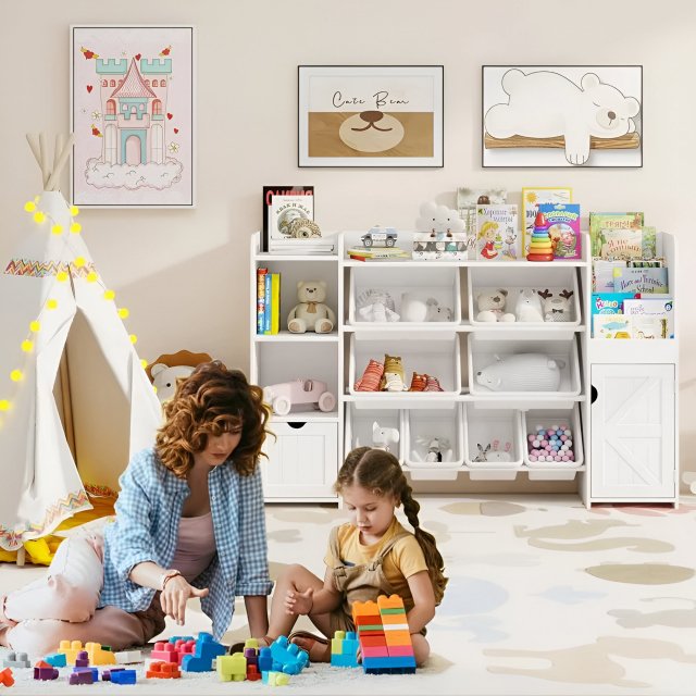 Large Kids Toy Organizer with Storage Bins, Bookshelf Cubbies & Cabinets - Image 3