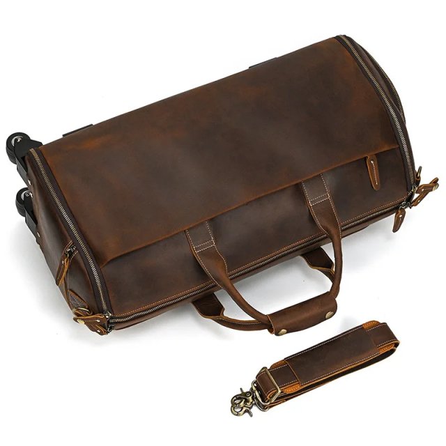 Men’s Leather Rolling Duffel Bag - Image 4