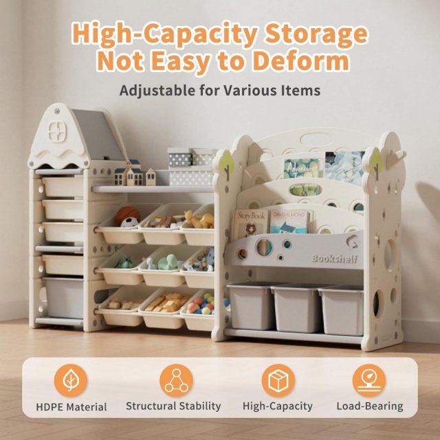 Castle-Shaped Kids Toy Organizer with 4-Tier Bookshelf and 17 Storage Bins - Image 3