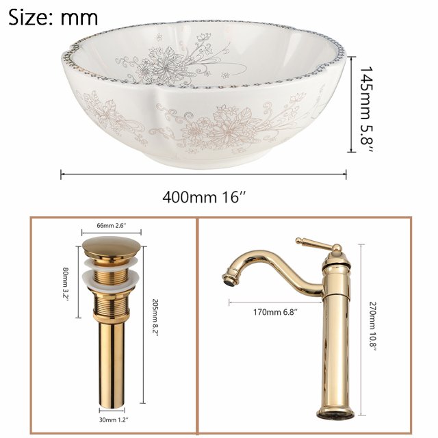 Handmade Ceramic Above Counter Bathroom Sink Vessel with Chrome Faucet and Pop-Up Drain Set - Image 5
