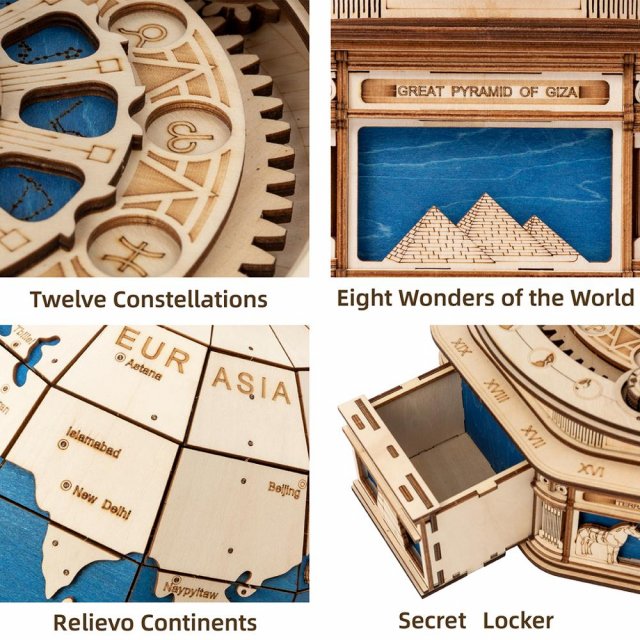 3D Wooden Globe Puzzle Kit with Rotating Base - Image 4