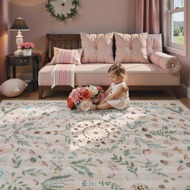 Insect Botanical Print Non-Slip Washable Soft Rug - Image 8