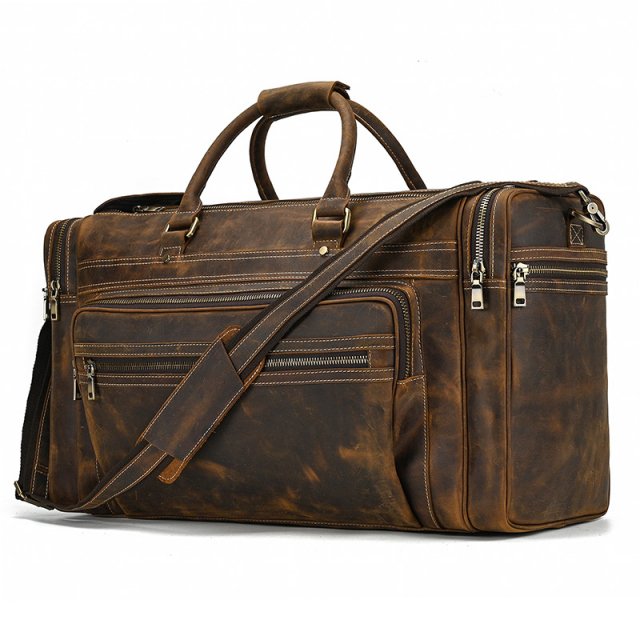 Genuine Leather Men’s Travel Duffel Bag – Large Cowhide Weekend Luggage Tote - Image 3