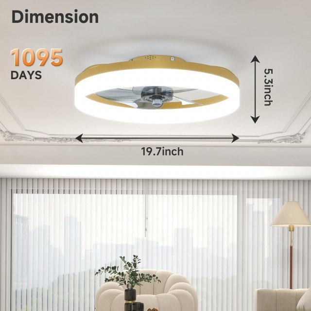 Dimmable Bladeless Ceiling Fan with Light and Remote, 19.7in Low Profile Fandelier - Image 8