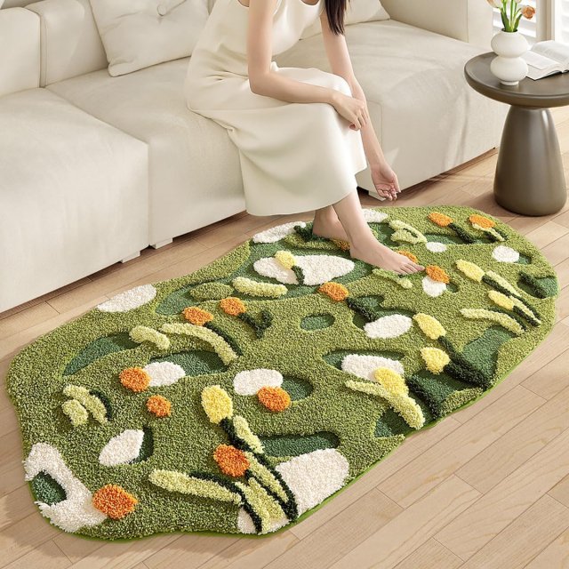 Hand Tufted Moss Floral Area Rug - Image 5