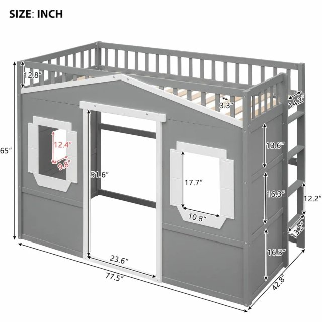 Twin Loft House Bed with Windows & Ladder - Image 6