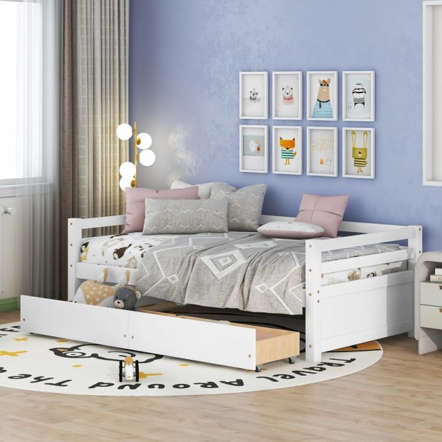 Wooden Twin Daybed with Drawers – Sofa Bed Frame for Kids Room or Living Room - Image 4
