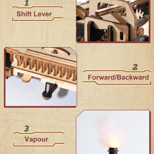 3D Wooden Steam Locomotive Puzzle Kit with Motor – Retro Train Model for Adults - Image 4