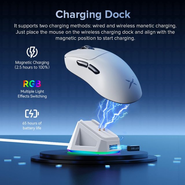 Wireless Ergonomic Gaming Mouse with 8K Polling, RGB Dock, 26000 DPI Sensor - Image 4