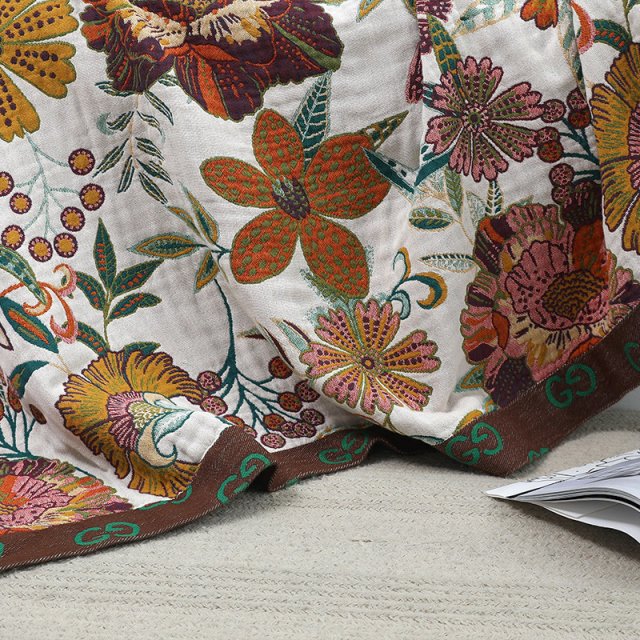 Luxury Cotton Gauze Blanket with Floral Pattern, 90"x98" Toweling Coverlet - Image 4