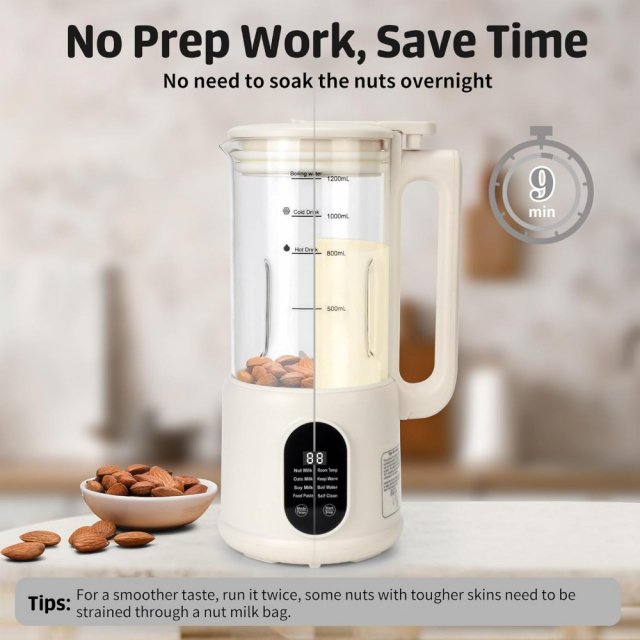 8-in-1 40oz Nut Milk Maker with Timer, Self-Cleaning, for Almond & Soy Drinks - Image 5
