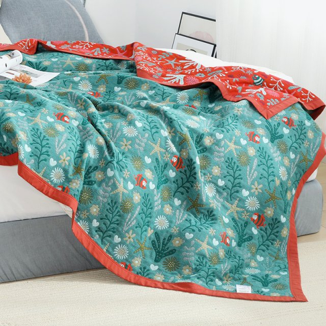 Pure Cotton Gauze Blanket with Sea World Pattern - Image 3