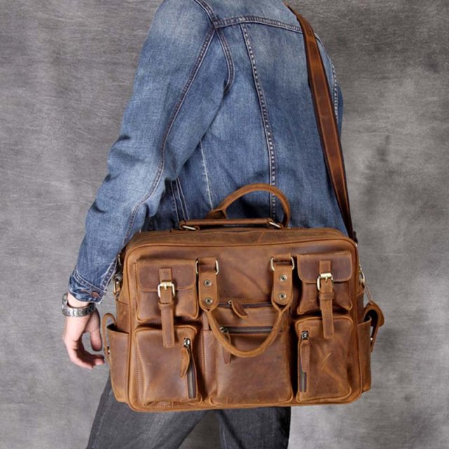 Vintage Leather Men's Briefcase – 15.6" Cowhide Laptop Business Messenger Bag - Image 7
