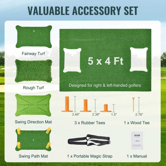 4-in-1 Golf Hitting Mat 5x4ft with Interchangeable Turf Inserts & Tees - Image 6