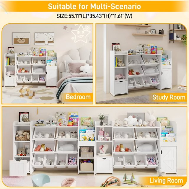 Large Kids Toy Organizer with Storage Bins, Bookshelf Cubbies & Cabinets - Image 5