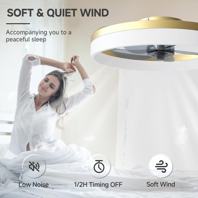 Dimmable Bladeless Ceiling Fan with Light and Remote, 19.7in Low Profile Fandelier - Image 4