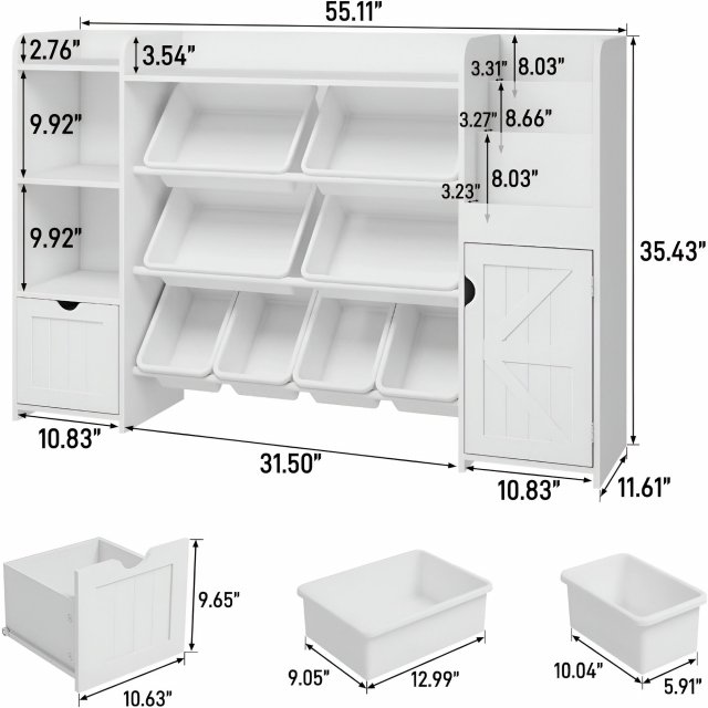 Large Kids Toy Organizer with Storage Bins, Bookshelf Cubbies & Cabinets - Image 6