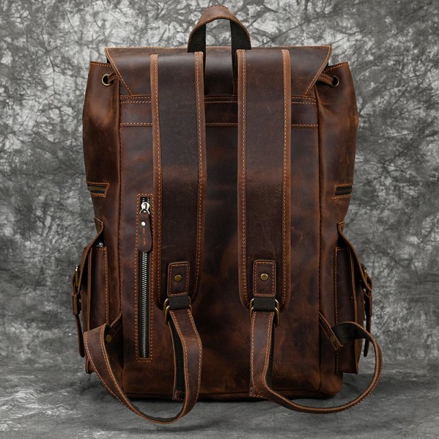 Large Genuine Leather Laptop Backpack – 17" Vintage Travel Daypack - Image 4