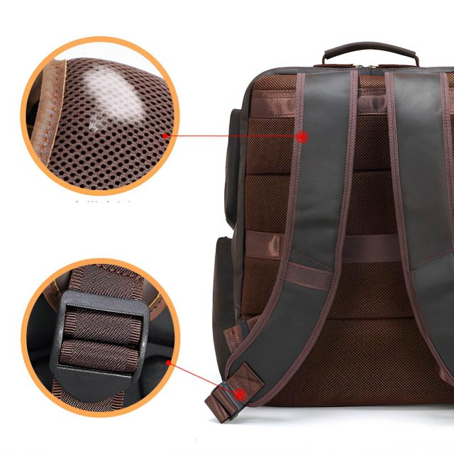 Extra Large Genuine Leather Travel Backpack for Men - Fits 17" Laptop - Image 5