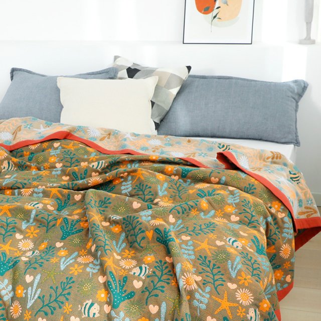 Pure Cotton Gauze Blanket with Sea World Pattern - Image 7