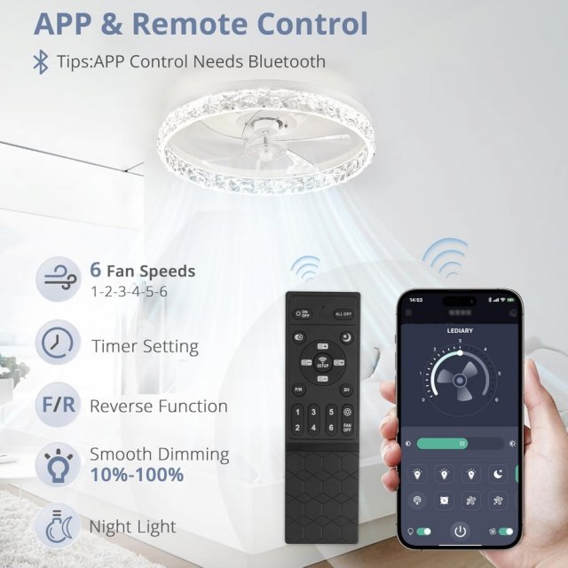 20" Flush Mount Ceiling Fan with Dimmable Light, Remote & App Control - Image 4