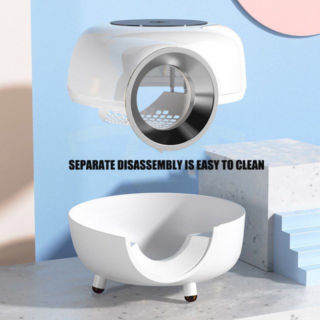 Fully Enclosed Round Cat Litter Box with Scoop – Record Player Style, for Pets Under 22lbs - Image 4