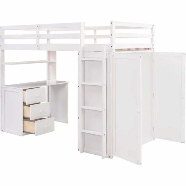 Twin Loft Bed with Desk, Wardrobe, and Storage Drawers - Image 6