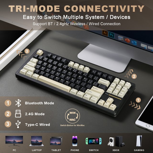 Wireless Hot Swappable TKL Mechanical Gaming Keyboard 87-Key RGB Backlit - Image 3