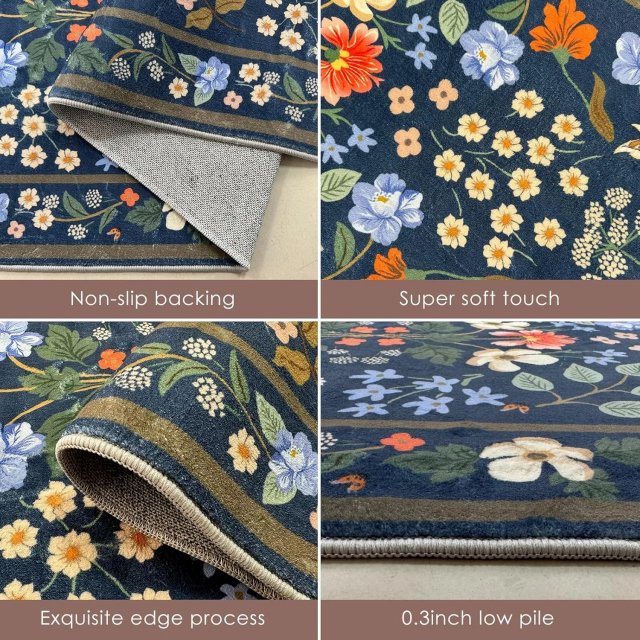 Pastoral Floral Washable Non-Slip Living Room & Bedroom Carpet Rug - Image 3