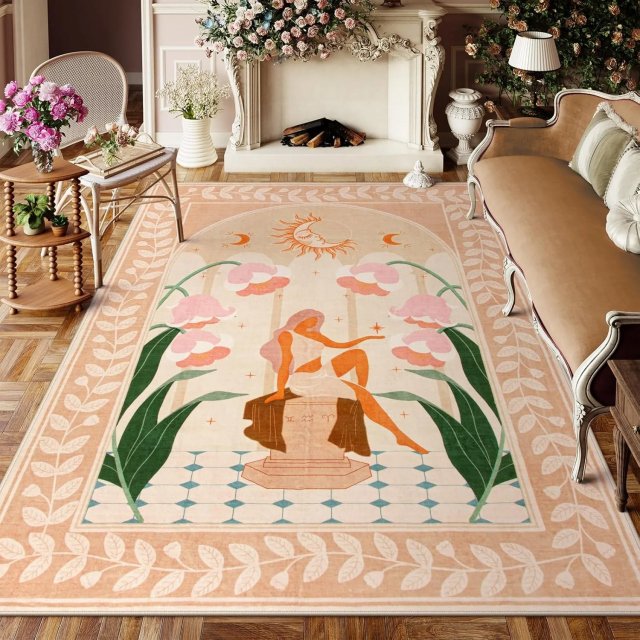 Floral Washable Rug for Living Room - Image 4