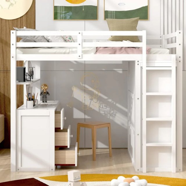 Twin Loft Bed with Desk, Wardrobe, and Storage Drawers - Image 5
