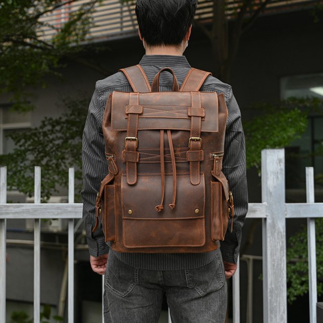 Large Genuine Leather Laptop Backpack – 17" Vintage Travel Daypack - Image 7