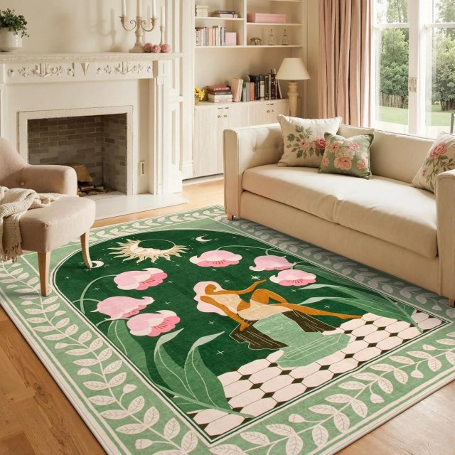 Floral Washable Rug for Living Room - Image 6