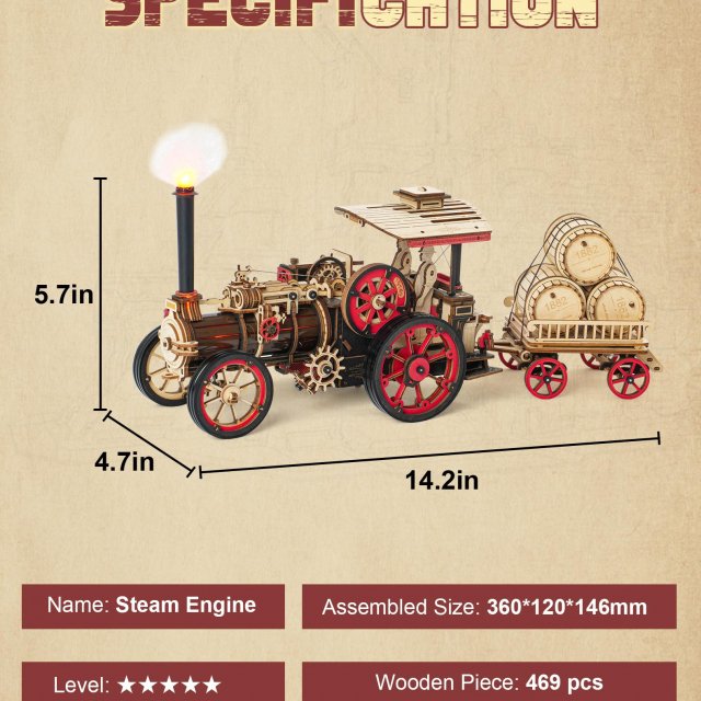 3D Wooden Steam Locomotive Puzzle Kit with Motor – Retro Train Model for Adults - Image 5