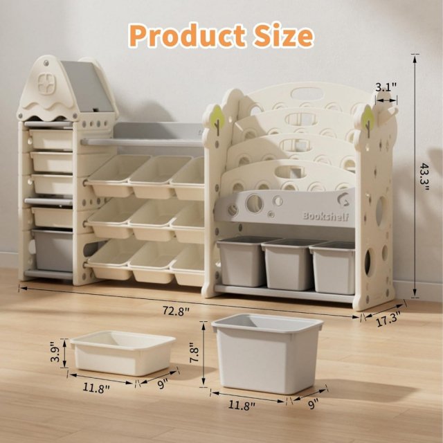 Castle-Shaped Kids Toy Organizer with 4-Tier Bookshelf and 17 Storage Bins - Image 5