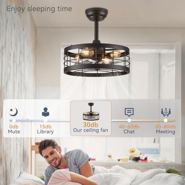 16.5" Black Industrial Caged Ceiling Fan with Light and Remote Control - Image 7