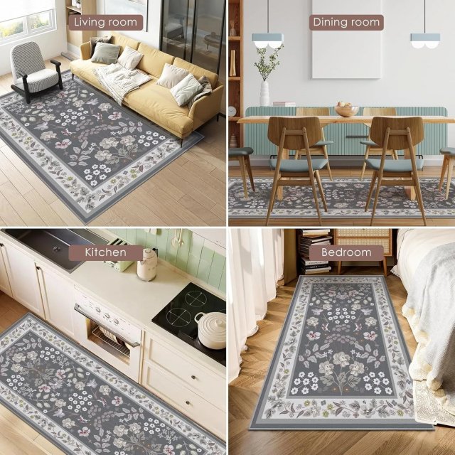 Pastoral Floral Washable Non-Slip Living Room & Bedroom Carpet Rug - Image 5