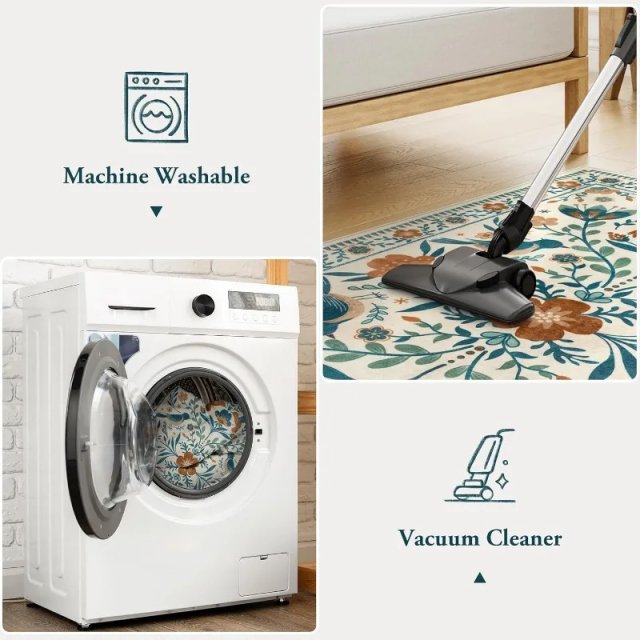 Birds Floral Washable Foldable Cashmere Rug for Living Room & Bedroom - Image 8