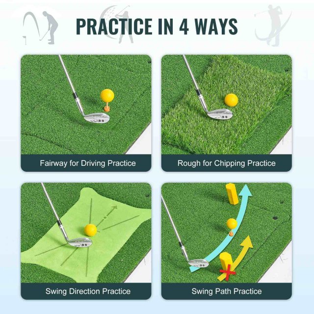 4-in-1 Golf Hitting Mat 5x4ft with Interchangeable Turf Inserts & Tees - Image 3
