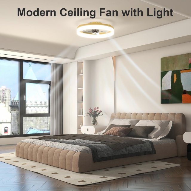 Dimmable Bladeless Ceiling Fan with Light and Remote, 19.7in Low Profile Fandelier - Image 3