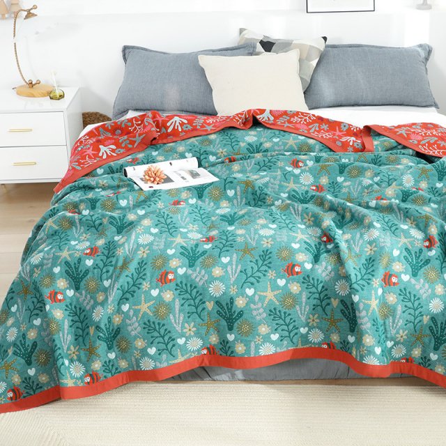 Pure Cotton Gauze Blanket with Sea World Pattern - Image 2