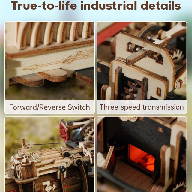 3D Wooden Steam Locomotive Puzzle Kit with Motor – Retro Train Model for Adults - Image 3