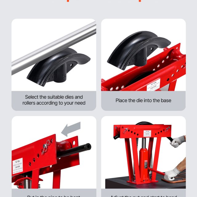 12 Ton Hydraulic Pipe Bender with 6 Dies for Copper, Steel & Exhaust Tubing - Image 6