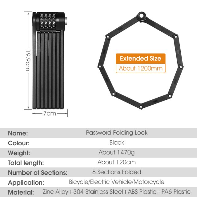 Foldable Bike Chain Lock with Password – Heavy-Duty Anti-Theft for Bikes & E-Scooters - Image 7