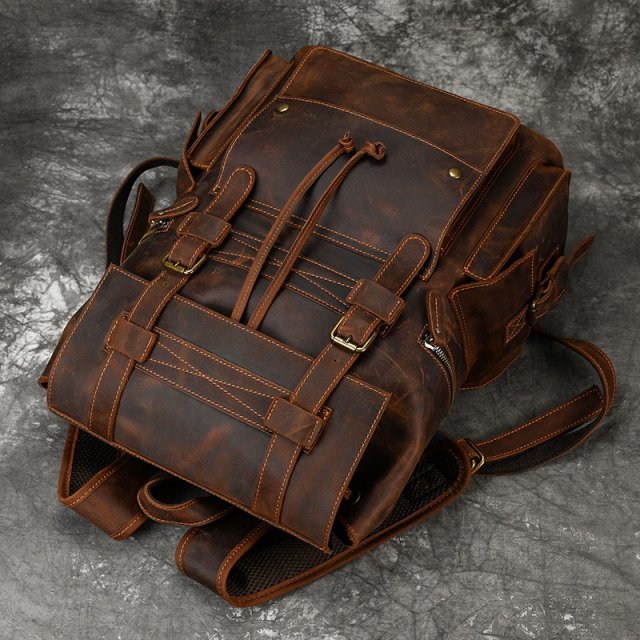 Large Genuine Leather Laptop Backpack – 17" Vintage Travel Daypack - Image 5